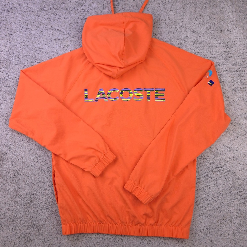Lacoste Sport Hoodie Mens XS Miami Open Full Zip Jacket Orange Hooded Croc Logo